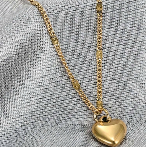 Fashion Necklace With Puffed Heart Pendant, Yellow Gold Tone - Picture 4 of 5